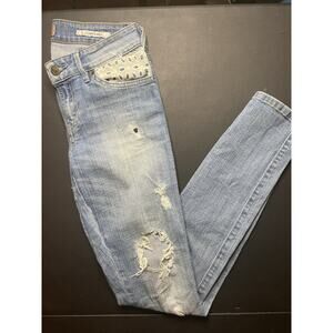 Vintage Women’s Guess Skinny Mid Distressed Patched Jeans Size 26x31